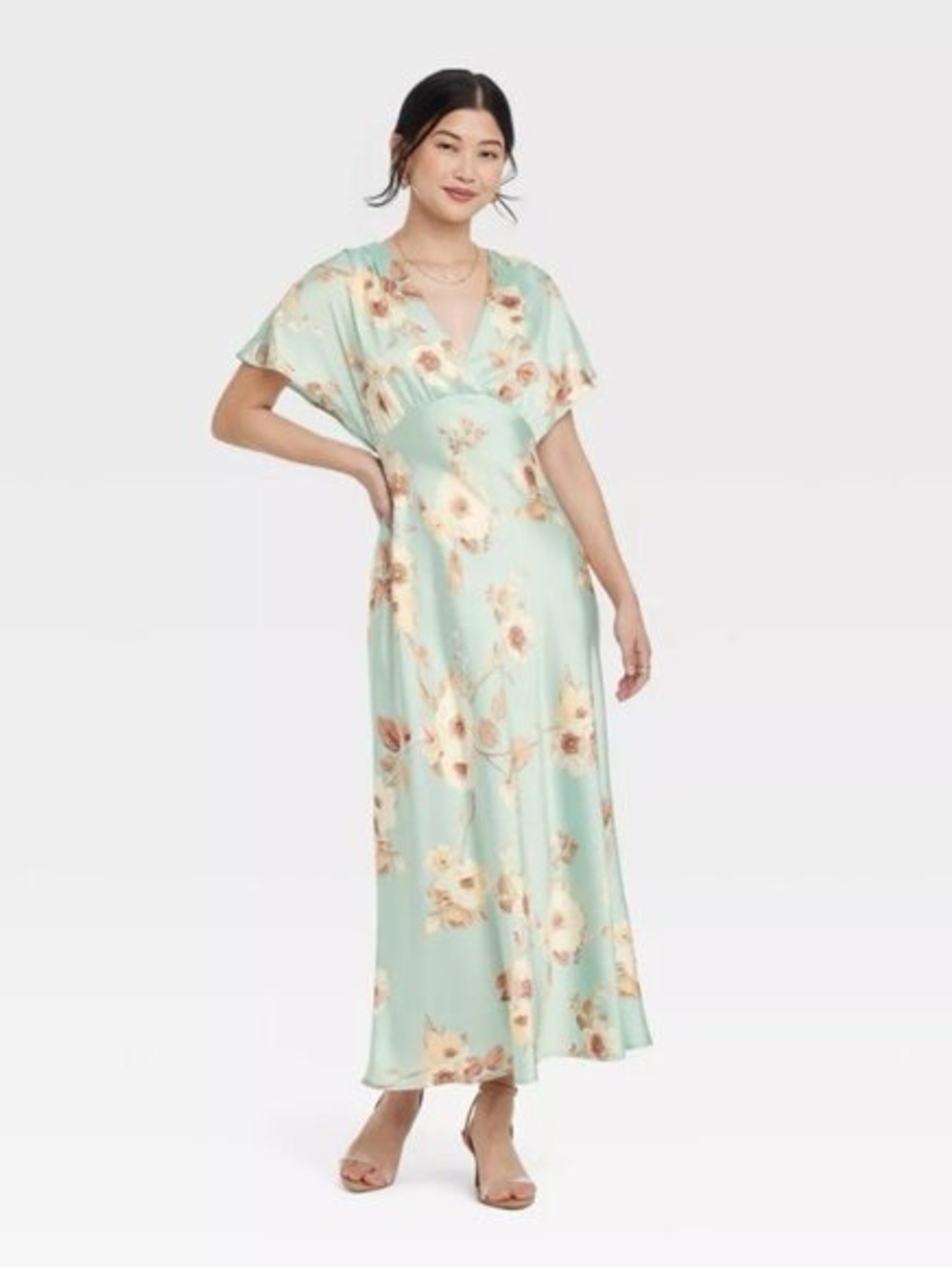 a new day Aqua Floral Maxi Dress with Cream & Brown Accents
